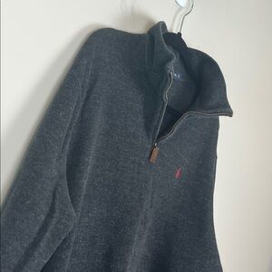 Polo by Ralph Lauren Men's XL Charcoal Gray Quarter Zip-Up Pullover Sweater